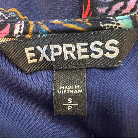 Express Maxi Dress Women's Small Blue Floral Long Roll Tab Sleeves Button Front - Picture 7 of 16